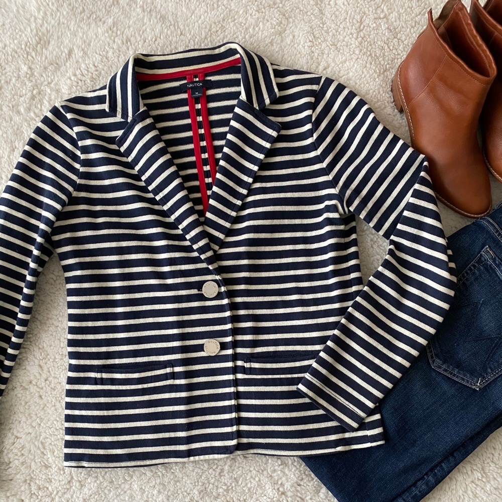 Nautica - Navy/cream striped knit blazer